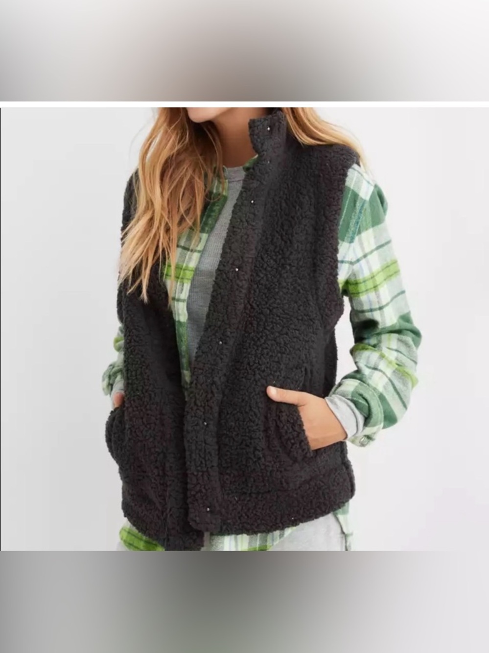 Aerie Cozy Sherpa Vest - green